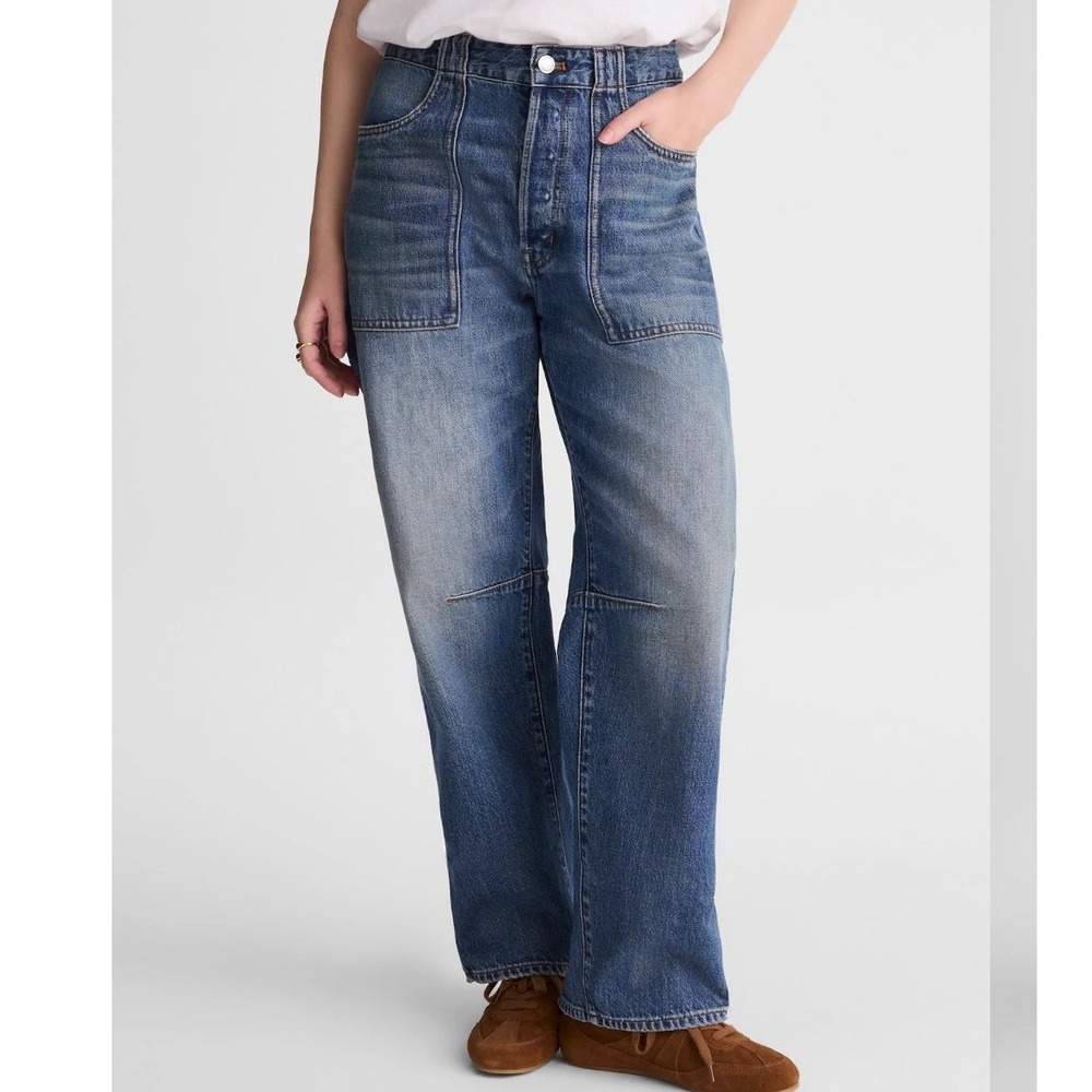 Madwell The Tall Darted Barrel-Leg Jean Irmo Wash Blue Button Fly Size 28T